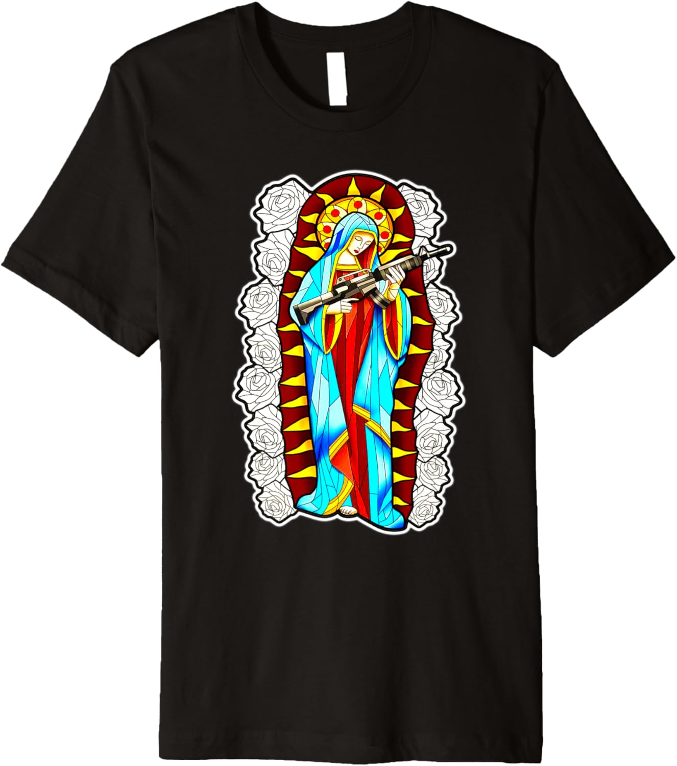 Mother Mary X Machine Gun X Roses X Chicano Tattoo Flash Premium