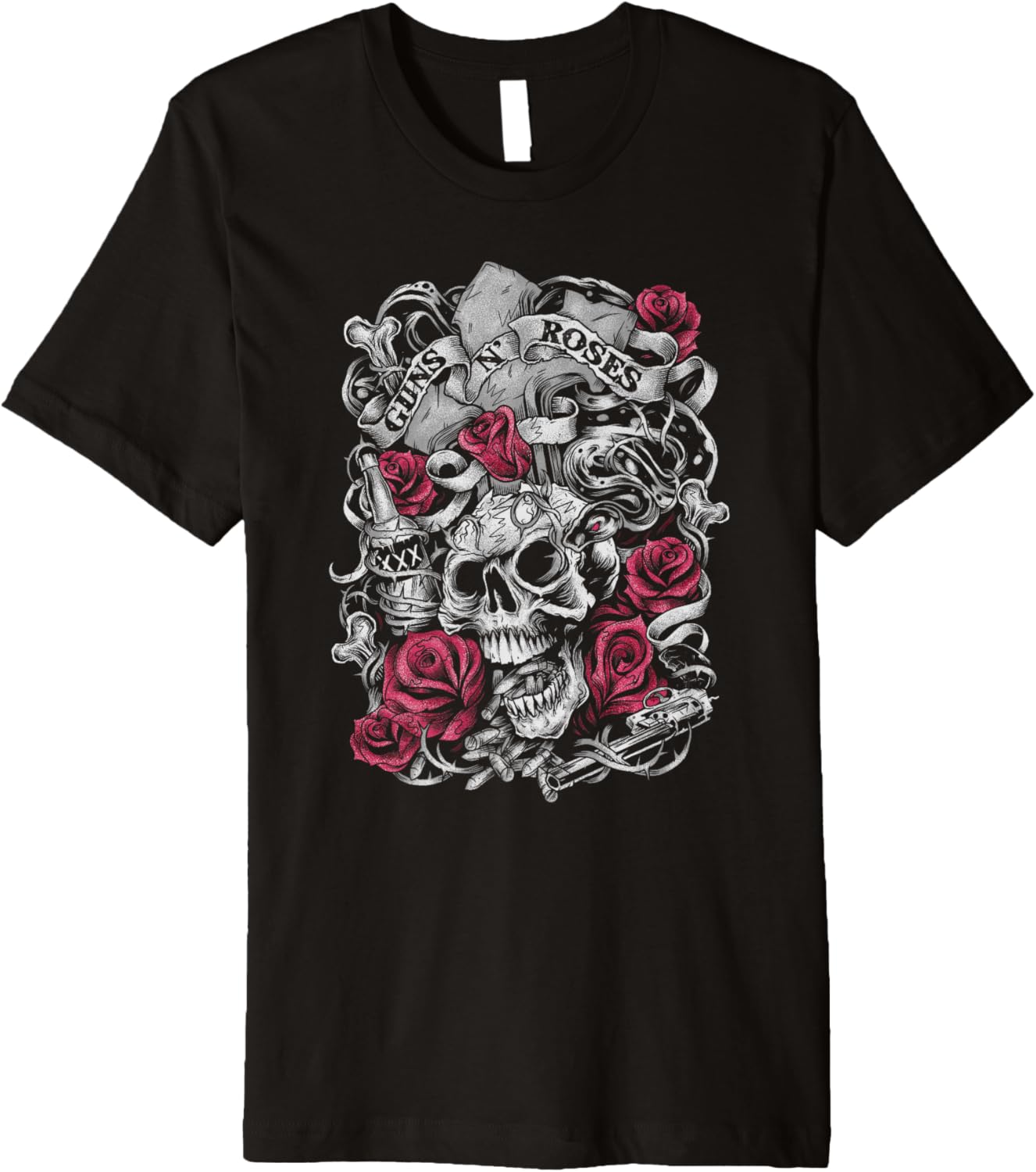 Guns N Roses Official Flourish Skull Pink Roses Premium