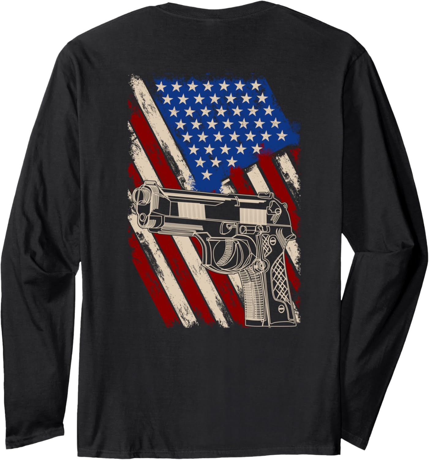 Gun Owner Retro Distressed Usa Gun Flag Pro Gun On Back Long