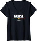 Womens Top Gun Goose Line Text Logo V Neck