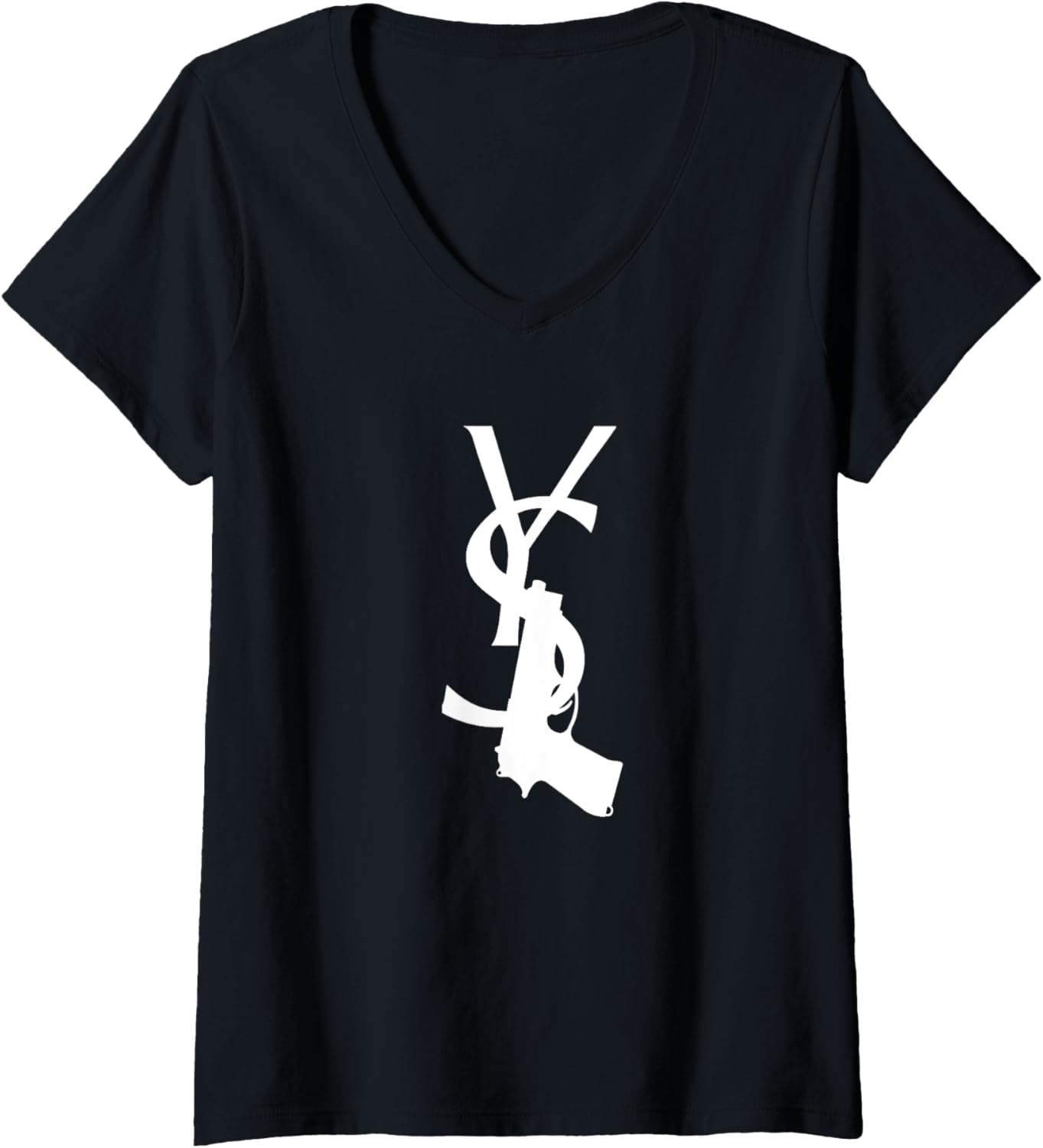 Womens Funny Graphic Luxury Gun Logo V Neck