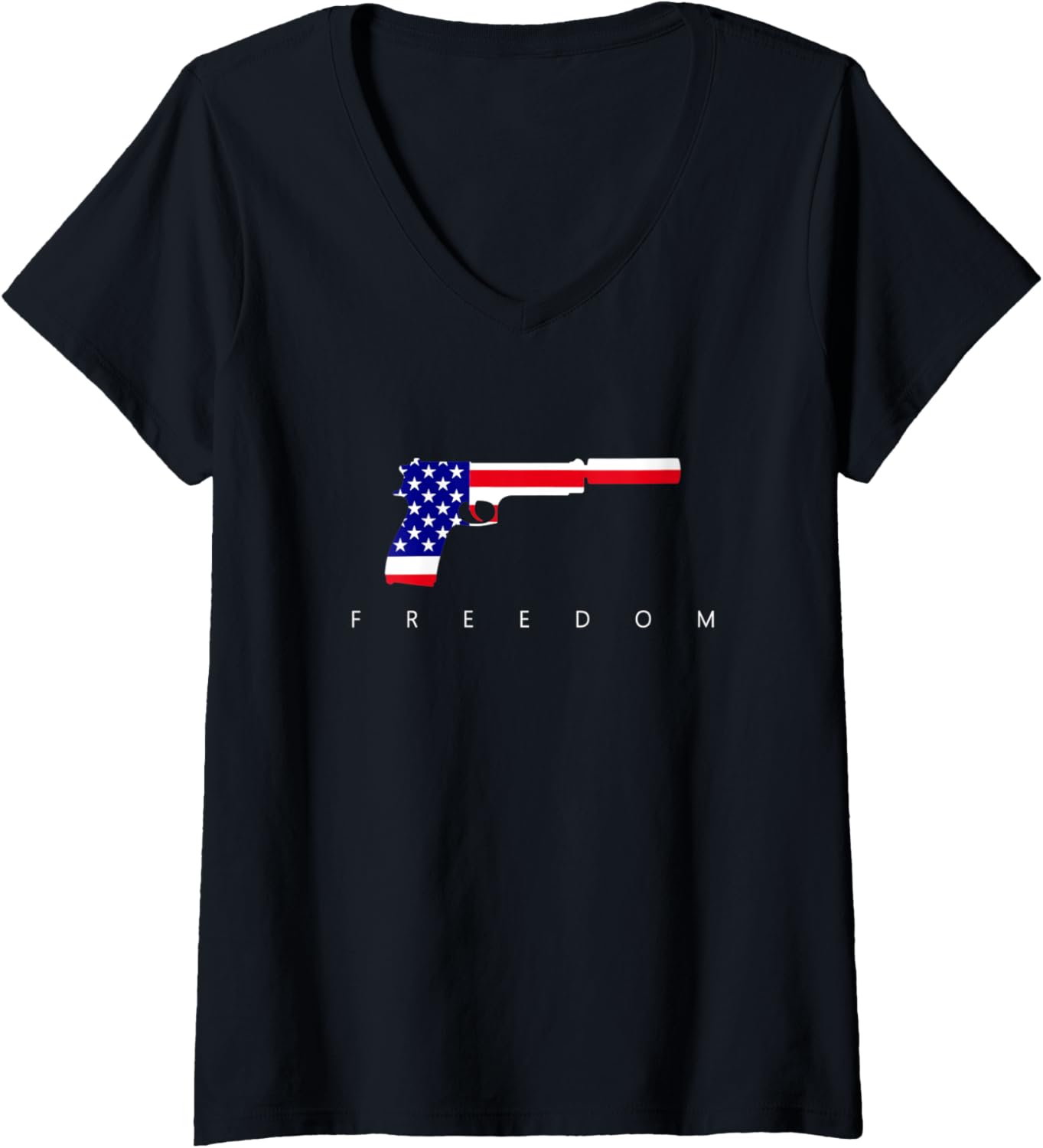 Womens Suppressed Pistol American Flag Responsible Gun Owners V Neck
