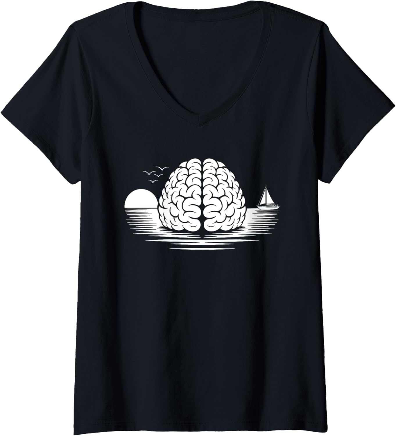 Womens Brain Island Ocean Sunset Sailboat Mindfulness Art