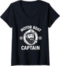 Womens Motor Boat Captain Funny V Neck