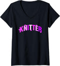 Womens Knitter Love Passion Yarn Crafting Hearts V-Neck