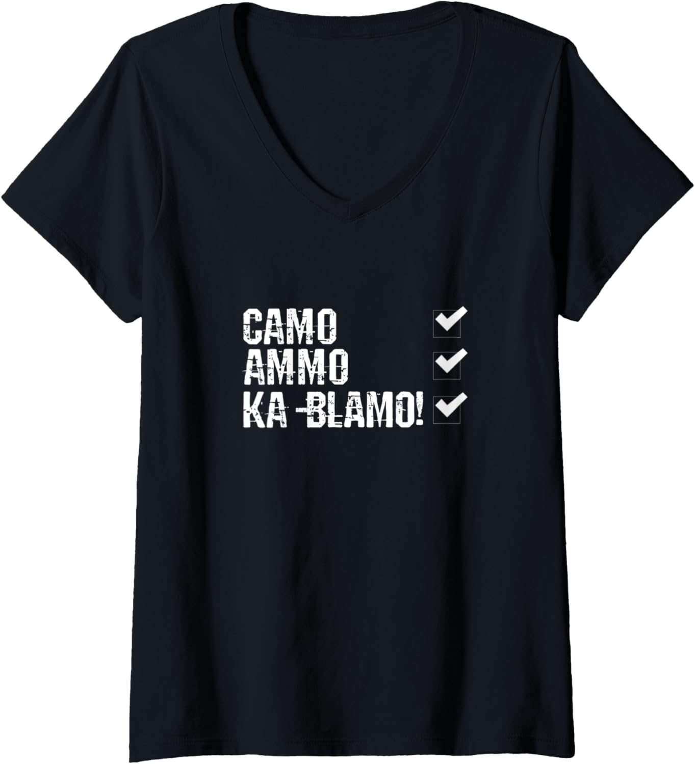 Womens Camo Ammo Ka Blamo Funny Hunters Gun Shirt V Neck