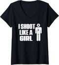Womens I Shoot Like A Girl Gun Shooting Funny V Neck