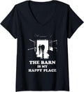 Womens The Barn Is My Happy Place Horse Lover for Women Men Kids V-Neck