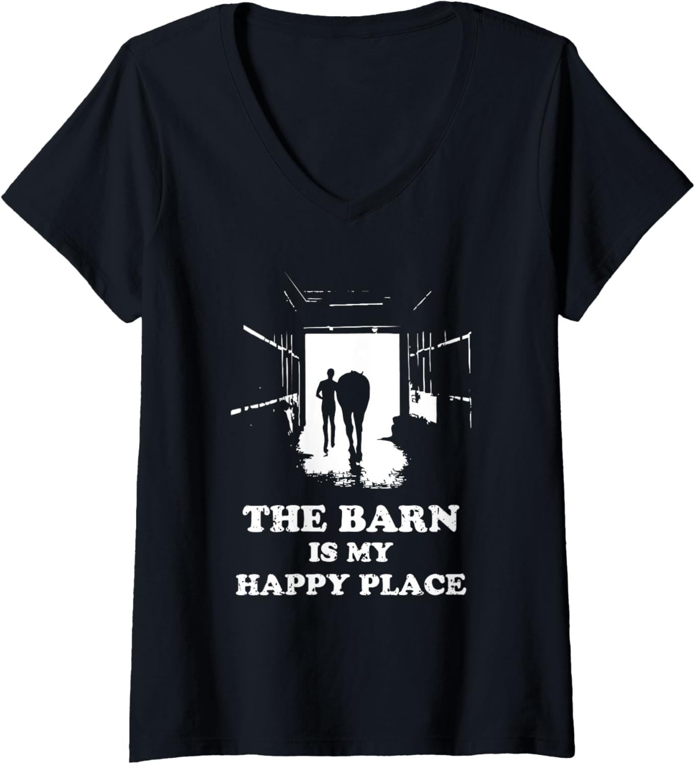 Womens The Barn Is My Happy Place Horse Lover for Women Men Kids V-Neck