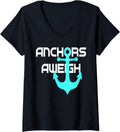 Womens Anchors Aweigh Maritime Boating V Neck