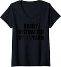 Womens Easily Distracted By Yarn TShirts Women Crochet Lovers Gifts V-Neck