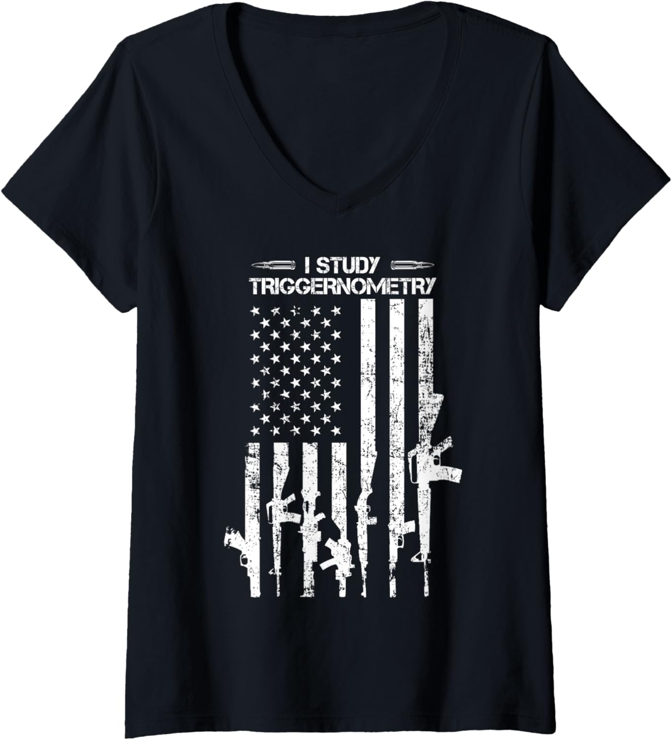 Womens I Study Triggernometry Funny Gun Pro Guns American Flag V Neck