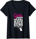 Womens Retro Funny Gun Saying Girls Just Wanna Have Guns V Neck
