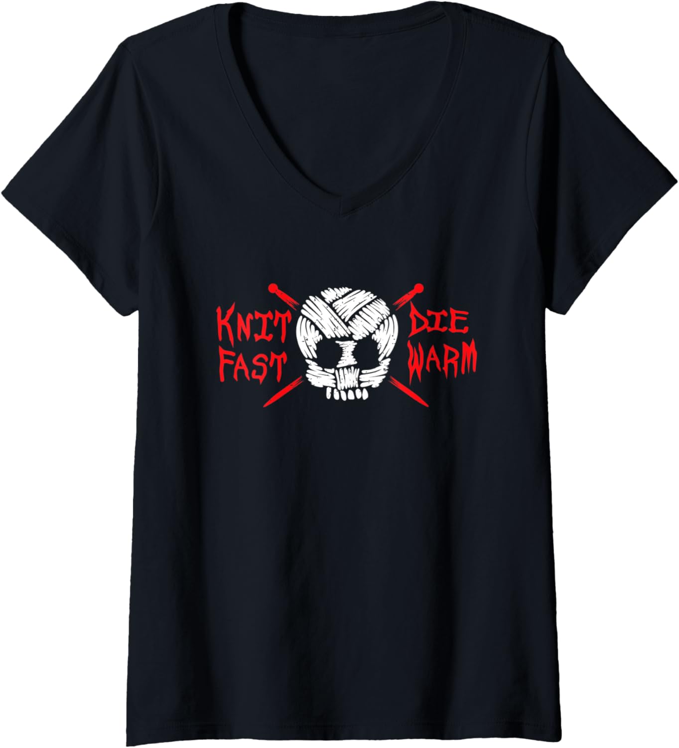 Womens Knit Fast Die Warm Skull Yarn Gift Knitting Helloween V-Neck