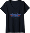 Womens Top Gun Round Stars Circle Logo V Neck