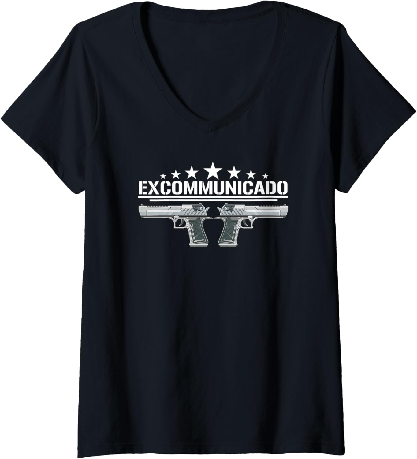 Womens Retro 9Mm Pistol Gun Excommunicado V Neck