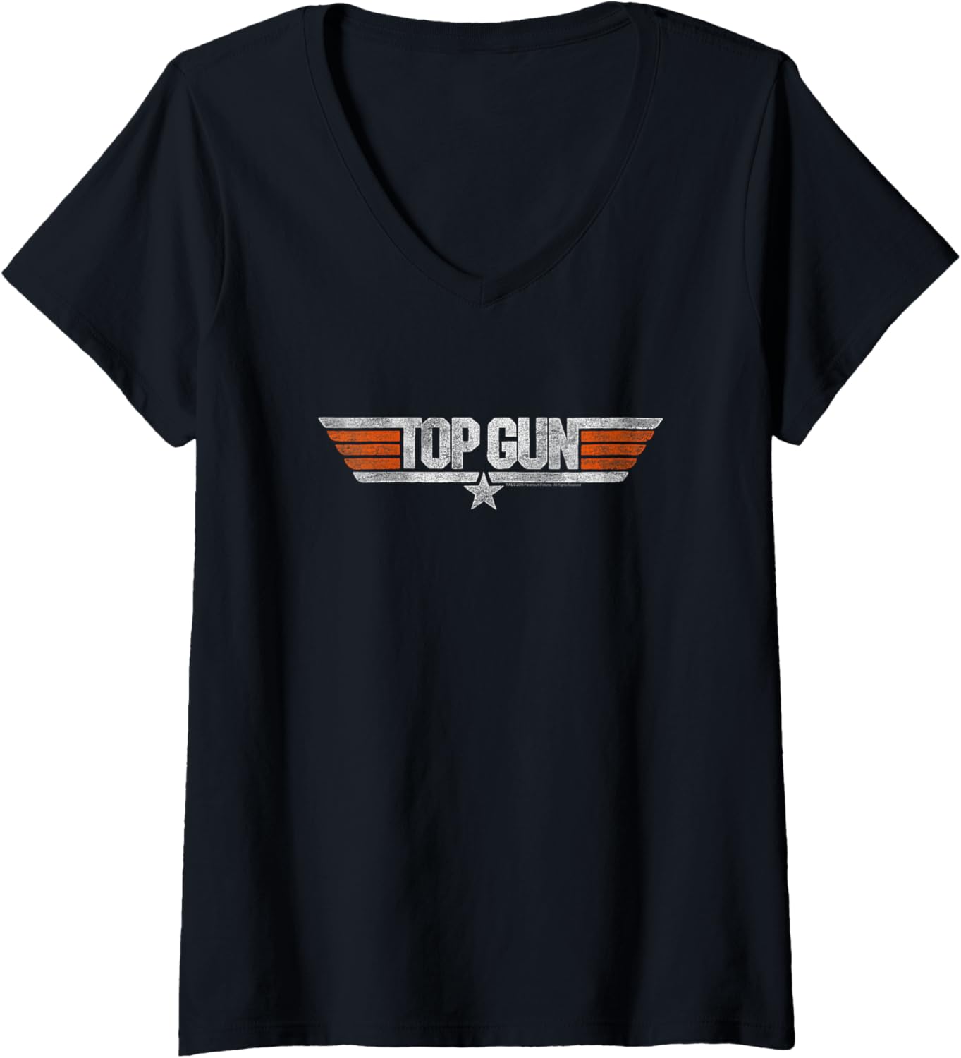 Womens Top Gun Distressed Logo V Neck