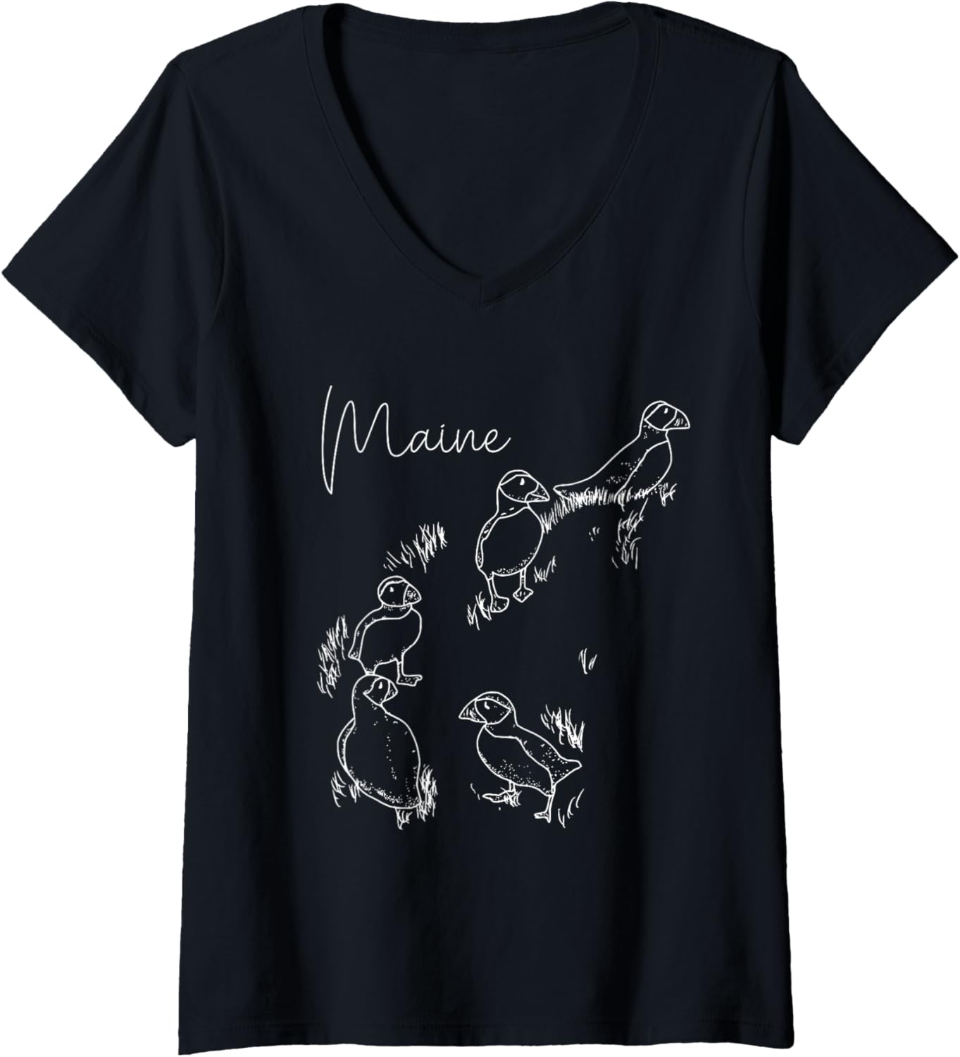 Womens Maine Puffin Illustration Souvenir Art Coastal Wildlife