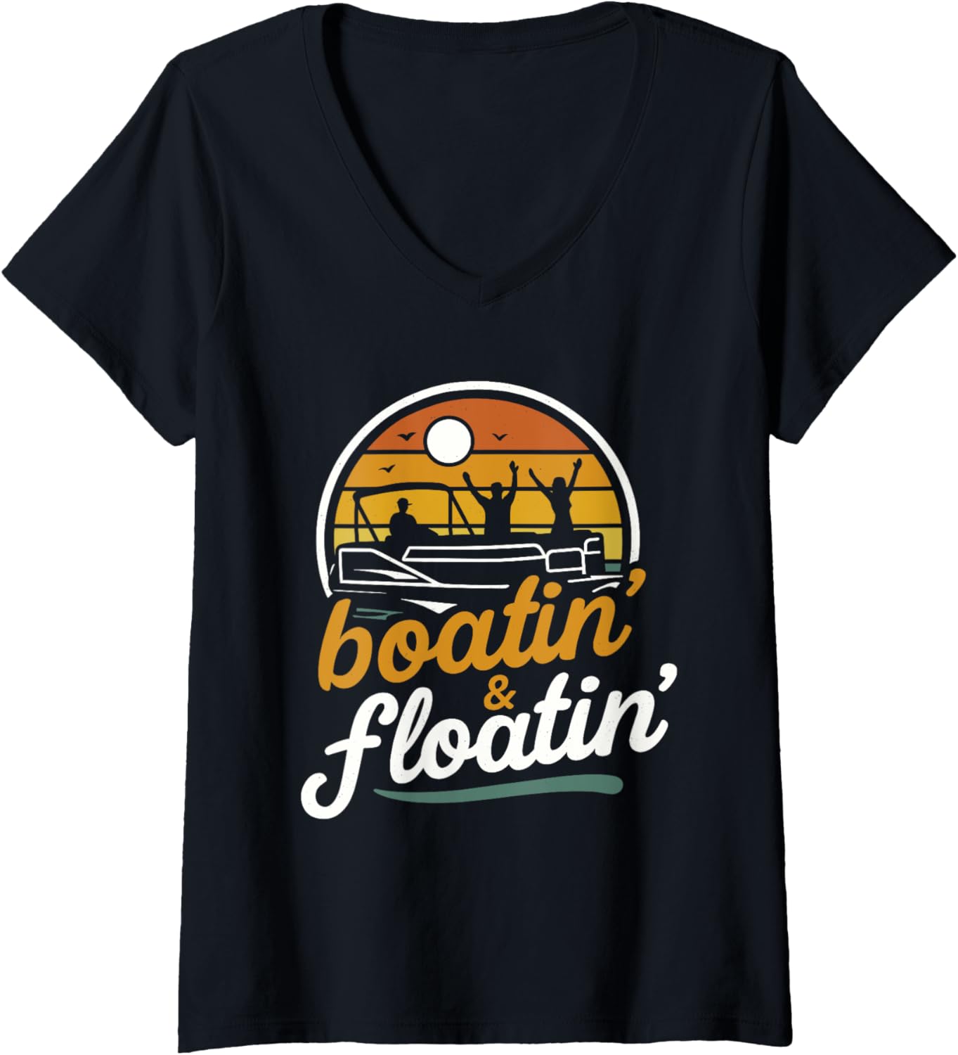 Womens Funny Boating Floating Pontoon Boat V Neck
