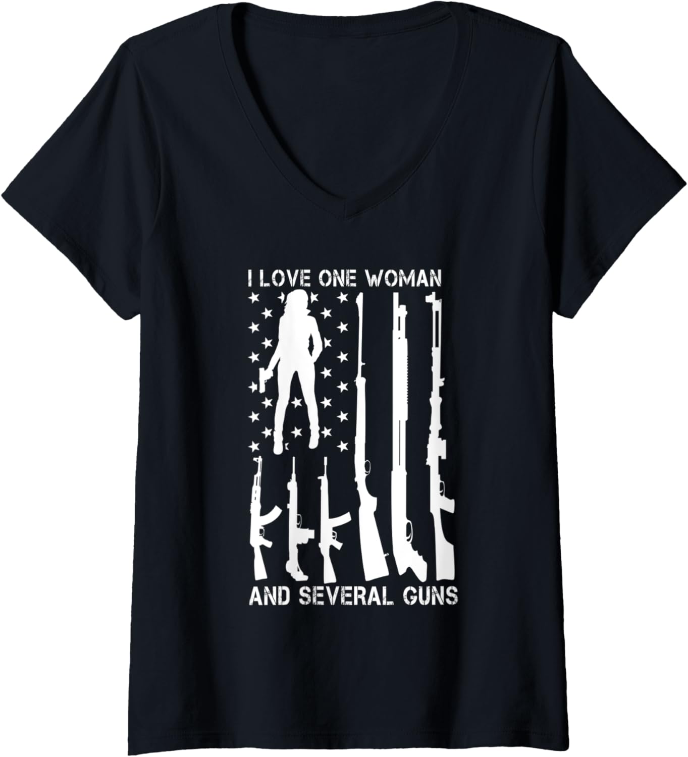Womens I Love One Woman Several Guns Funny Guns Husband V Neck