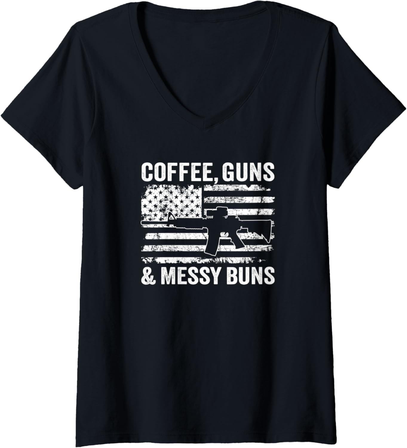 Womens Coffee Guns Messy Buns Pro Gun American Flag V Neck