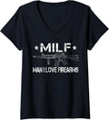 Womens Milf Man I Love Firearms Pro Gun Owners Rights V Neck