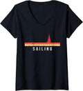 Womens Sailing Retro Sailing Boat V Neck
