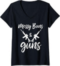 Womens Messy Buns Guns Gun Mom Gun Mama Funny Girl Gun Lover