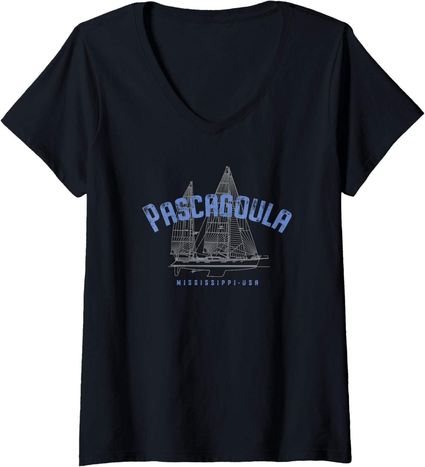 Womens Pascagoula Mississippi Sailboat Design V Neck