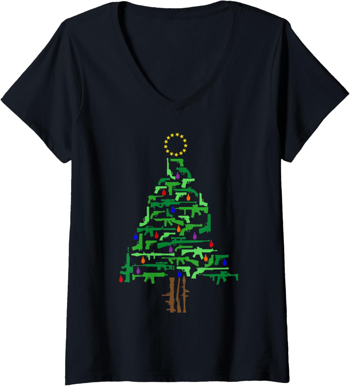 Womens Xmas Patriotic 2Nd Amendment Gun Christmas Tree V Neck