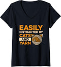 Easily Distracted By Cats and Yarn Crocheting Cat Lover V-Neck