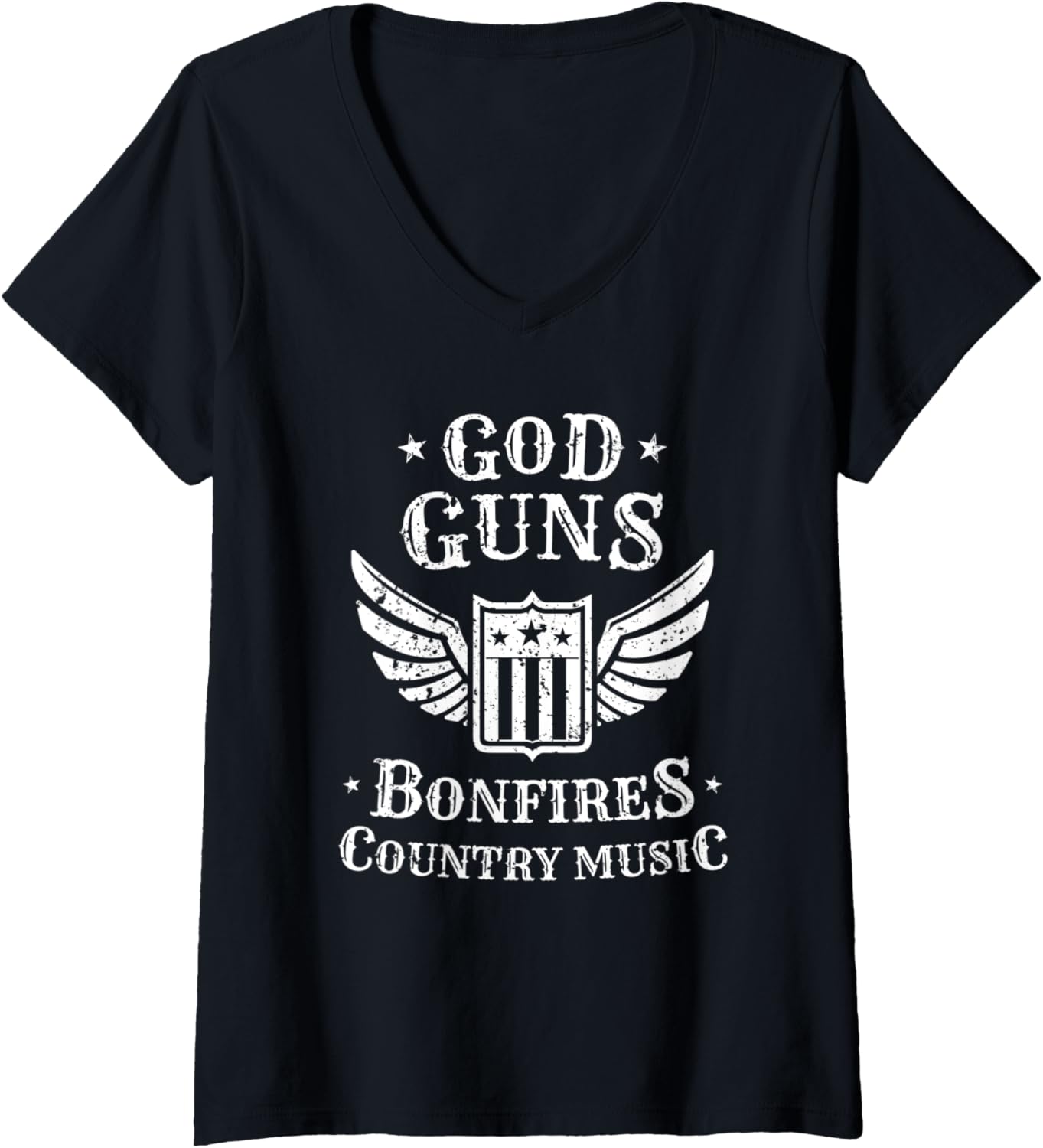 Womens God Guns Bonfires Country Music V Neck