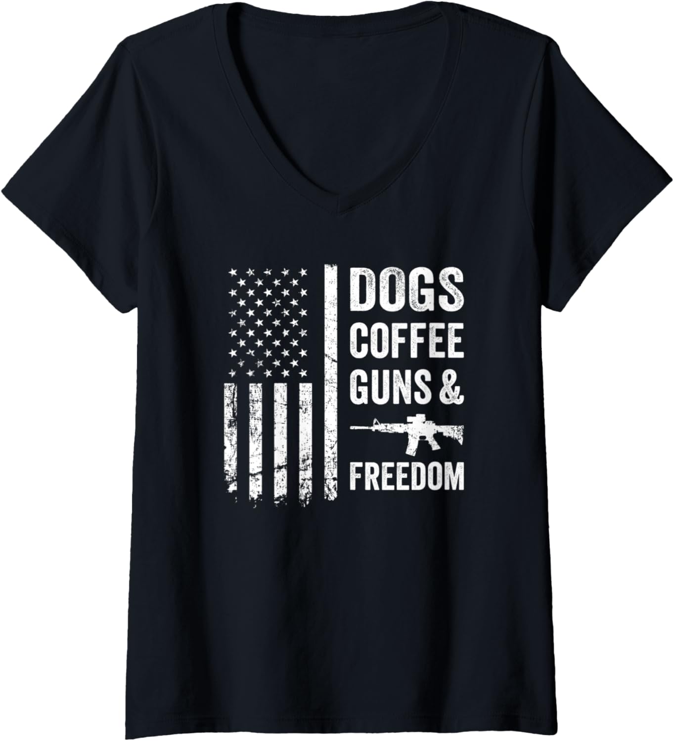 Womens Dogs Coffee Guns Freedom Funny Pro Gun American Flag V Neck