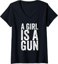 Womens A Girl Is A Gun Feminist V Neck