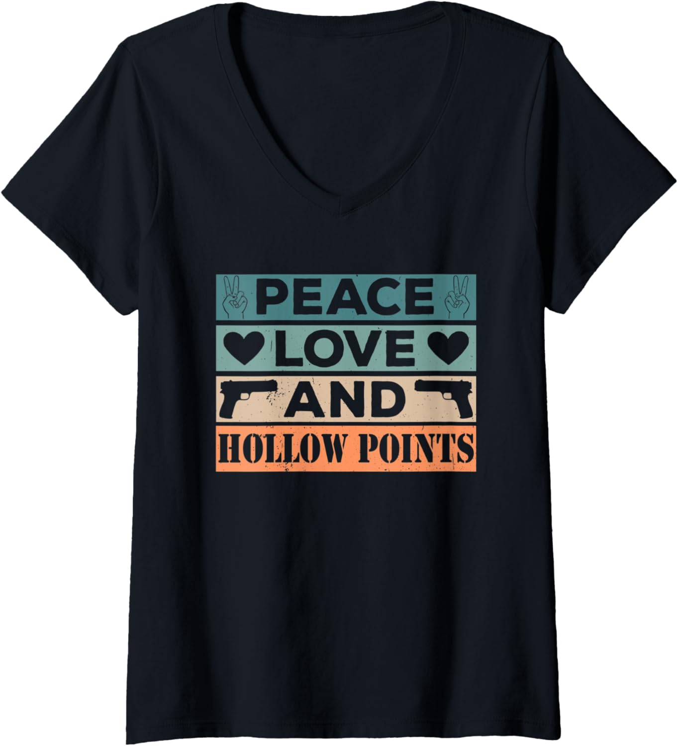 Womens Peace Love Hollow Points Retro Expanding Gun Lover V Neck