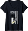 Womens Retro American Flag Usa Patriotic Gun Owner Gun Lover V Neck