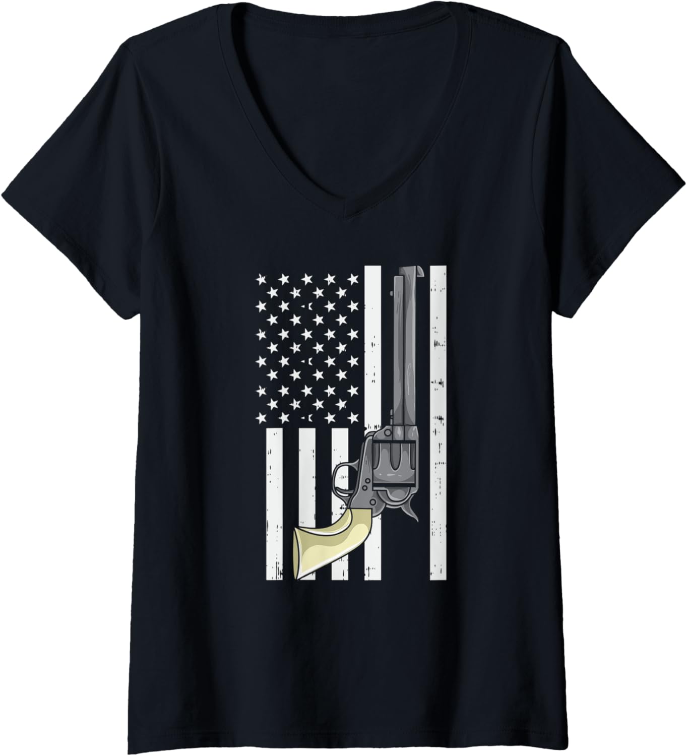 Womens Retro American Flag Usa Patriotic Gun Owner Gun Lover V Neck