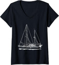 Womens Schooner Sail Boat V Neck