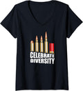 Womens Funny Celebrate Diversity Gun Bullets V Neck