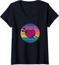 Womens I Love Knitting Hobby Yarn Heart Vintage Retro Sunset V-Neck