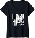 Womens God Golf Guns Freedom Funny Golfer Pro Guns Cross Flag V