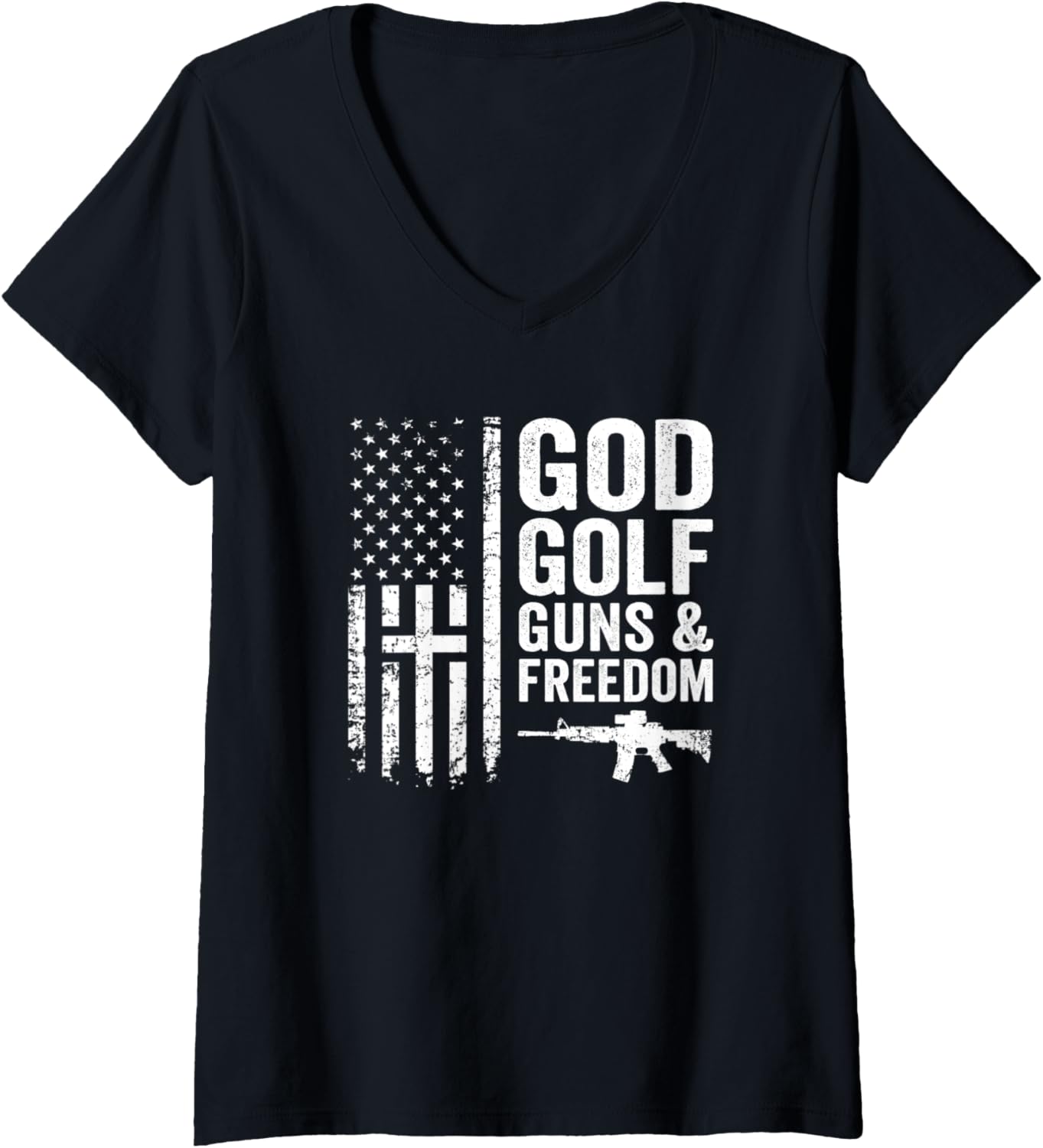 Womens God Golf Guns Freedom Funny Golfer Pro Guns Cross Flag V