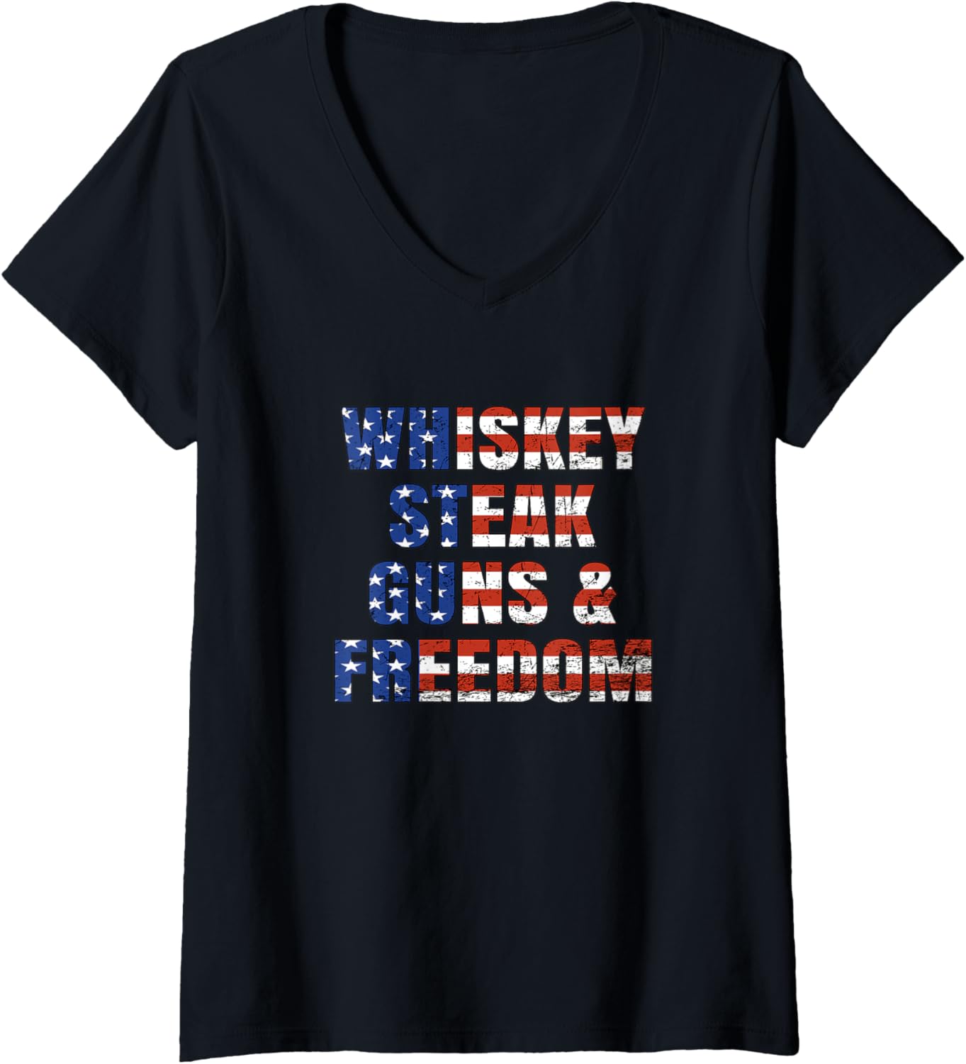 Womens Whiskey Steak Guns Freedom Patriotic Usa Flag V Neck