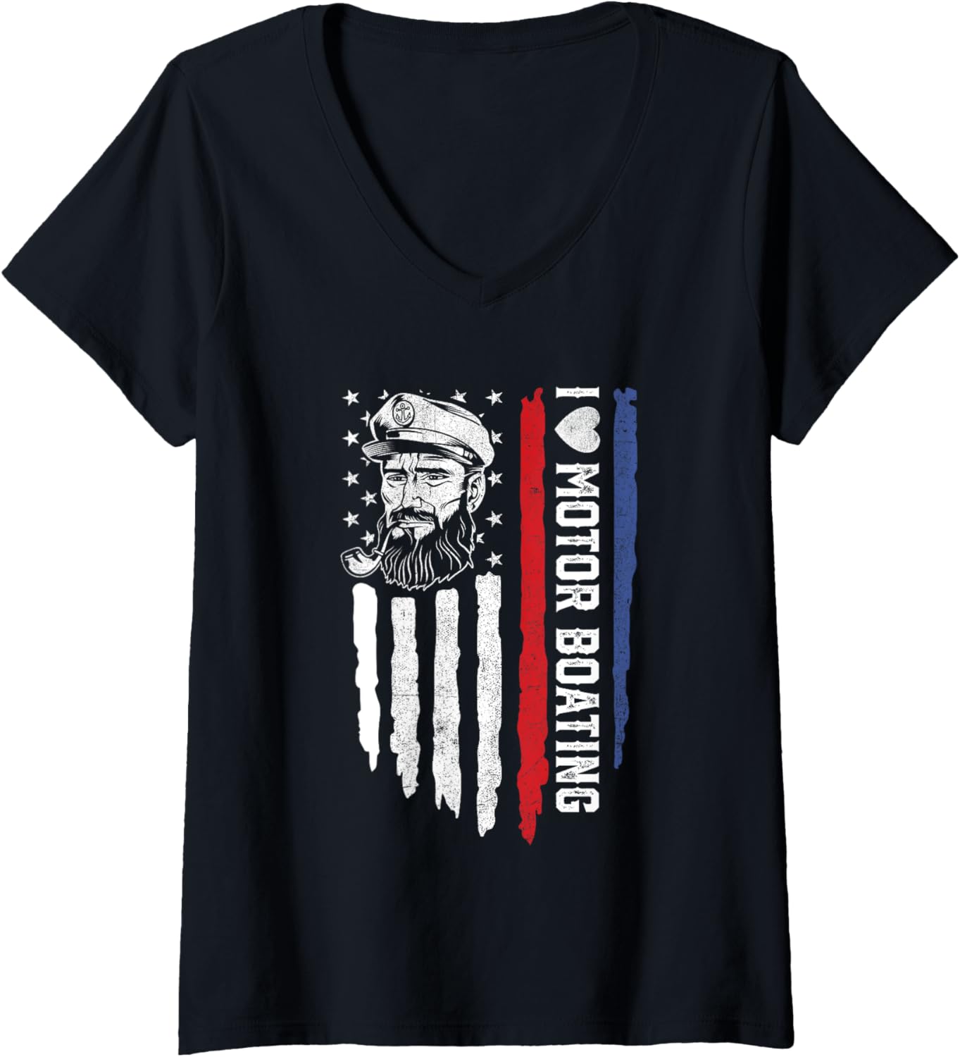 Womens I Love Motor Boating American Flag Pontoon
