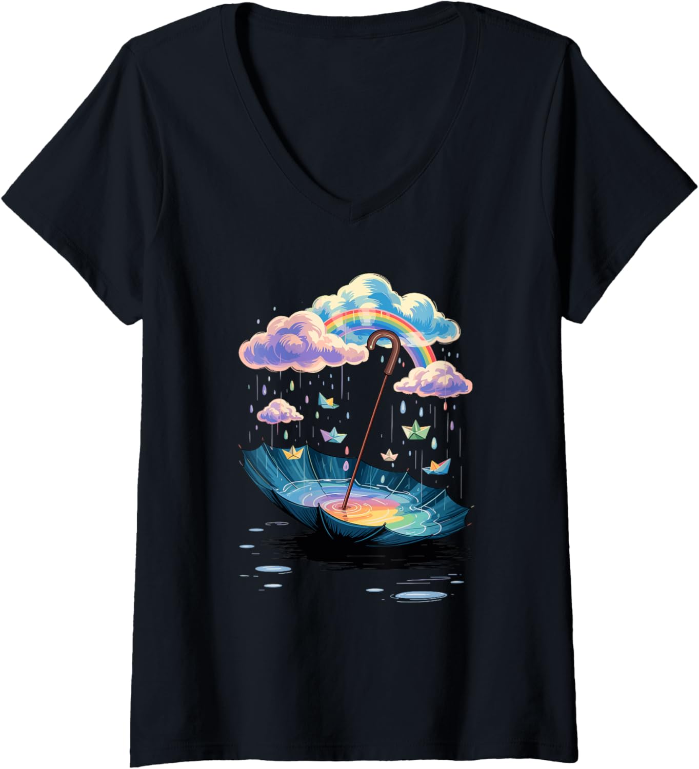 Womens Rainbow Whimsical Rain Umbrella Cloud Fantasy Boat