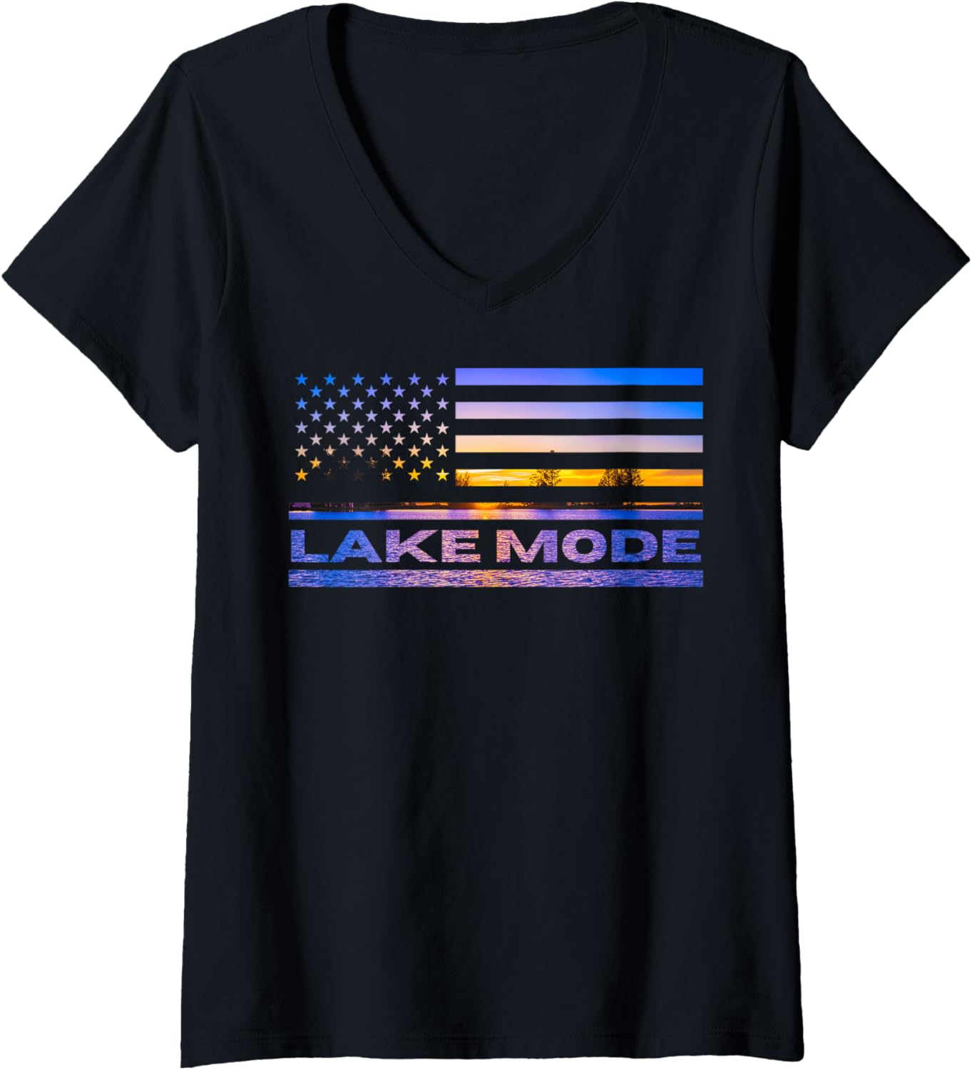 Womens Lake Mode Sunset American Flag Summer Boating
