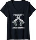 Womens This Is My Group Therapy Funny Gun Range V Neck