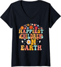 Womens Happiest Children On Earth Shirt, Family Trip Happiest Place V-Neck