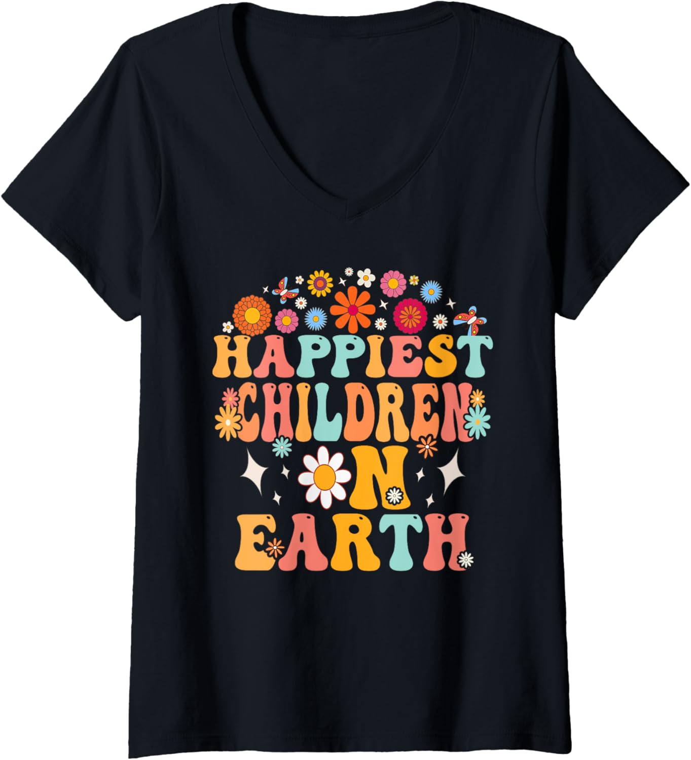 Womens Happiest Children On Earth Shirt, Family Trip Happiest Place V-Neck
