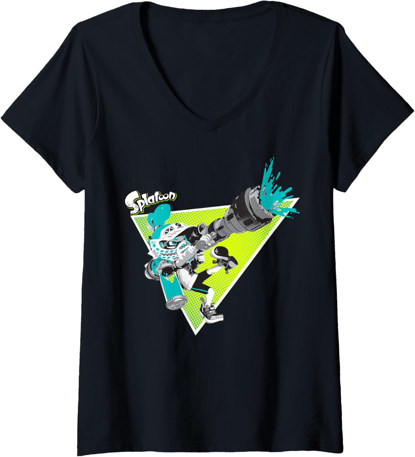 Womens Nintendo Splatoon Green Inkling Splat Gun V Neck